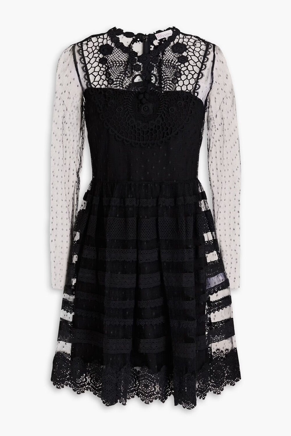 

Мини-платье "пуэн-деспри" с цветочной аппликацией и кружевом Redvalentino, черный