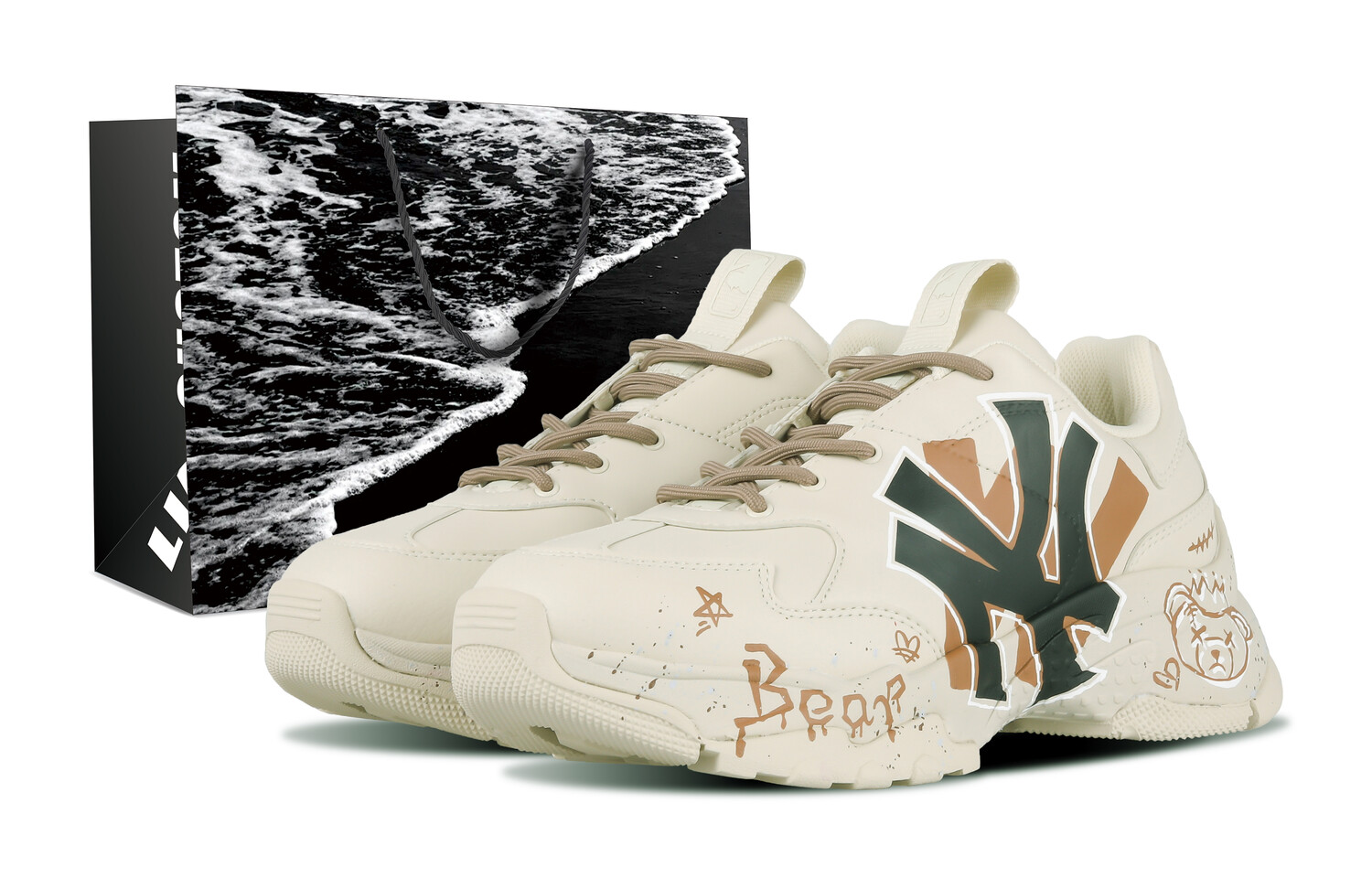 

Кроссовки MLB Big Ball Chunky Chunky Sneakers Unisex Low-top White, хаки