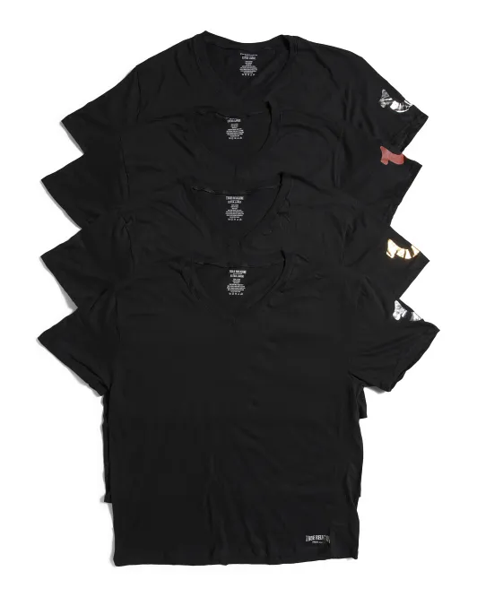 

4 пары футболок с V-образным вырезом True Religion, черный