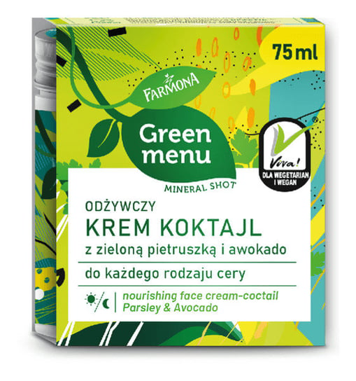 Питательный крем-коктейль с зеленой петрушкой и авокадо для дня и ночи - для всех типов кожи 75мл Farmona GREEN MENU