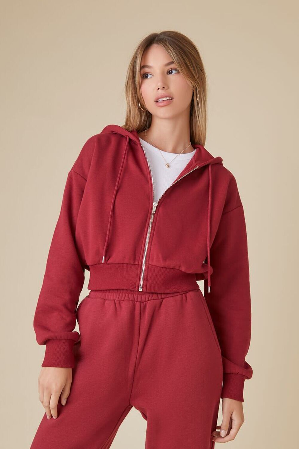 

Толстовка на молнии из флиса с униформой Forever 21, бордовый, Красный
