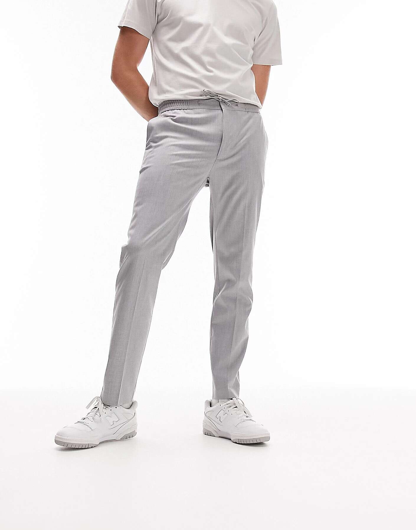 Светло-серые элегантные брюки-скинни Topman с эластичным поясом