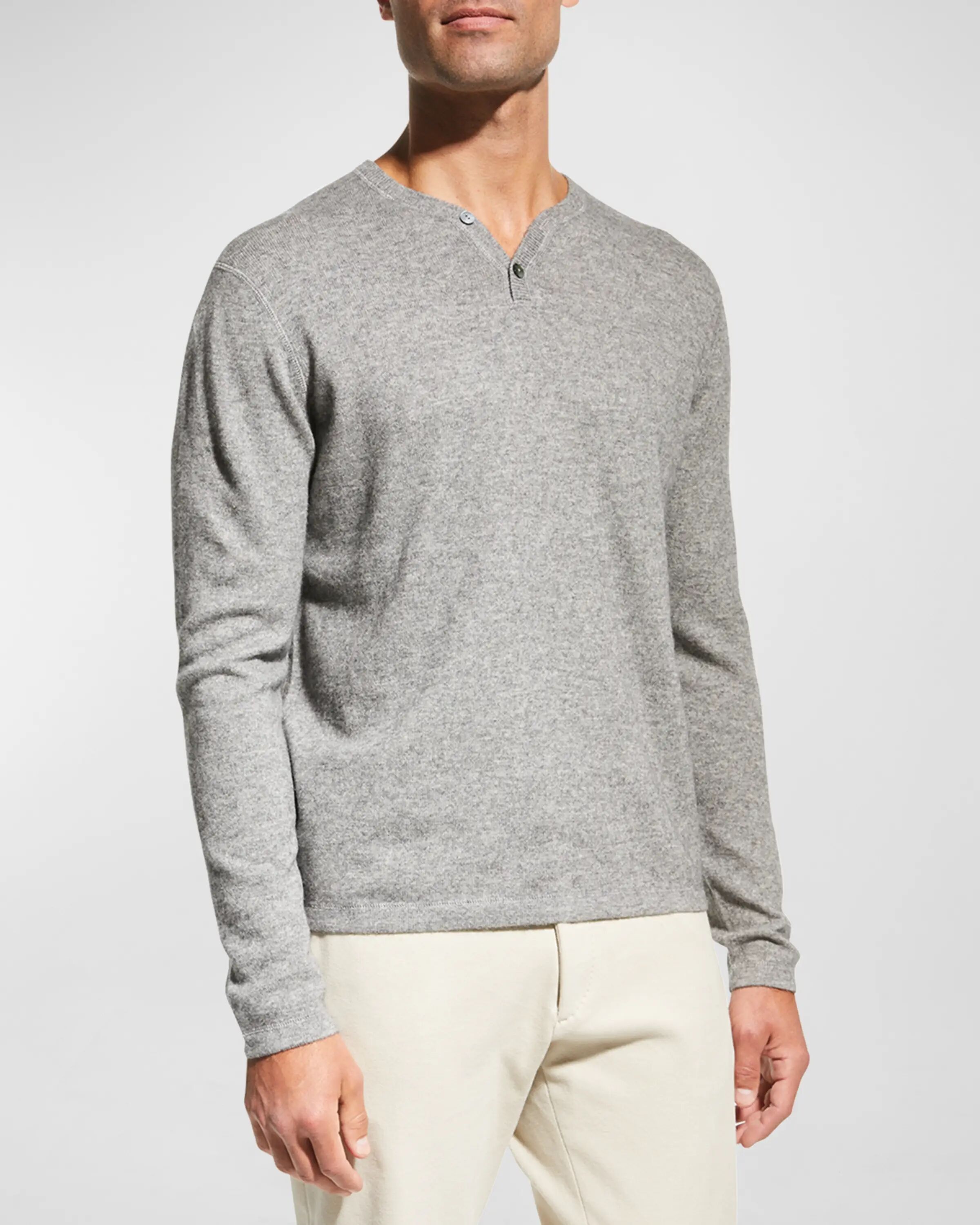 

Мужской шерстяно-кашемировый свитер Henley Neiman Marcus, цвет Light Grey