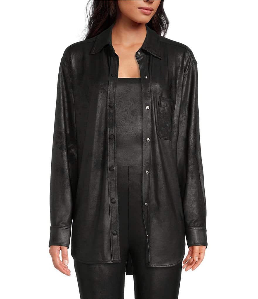 Gianni Bini Abriella Luxe Координационная куртка-рубашка с длинными рукавами и лацканами с покрытием, черный