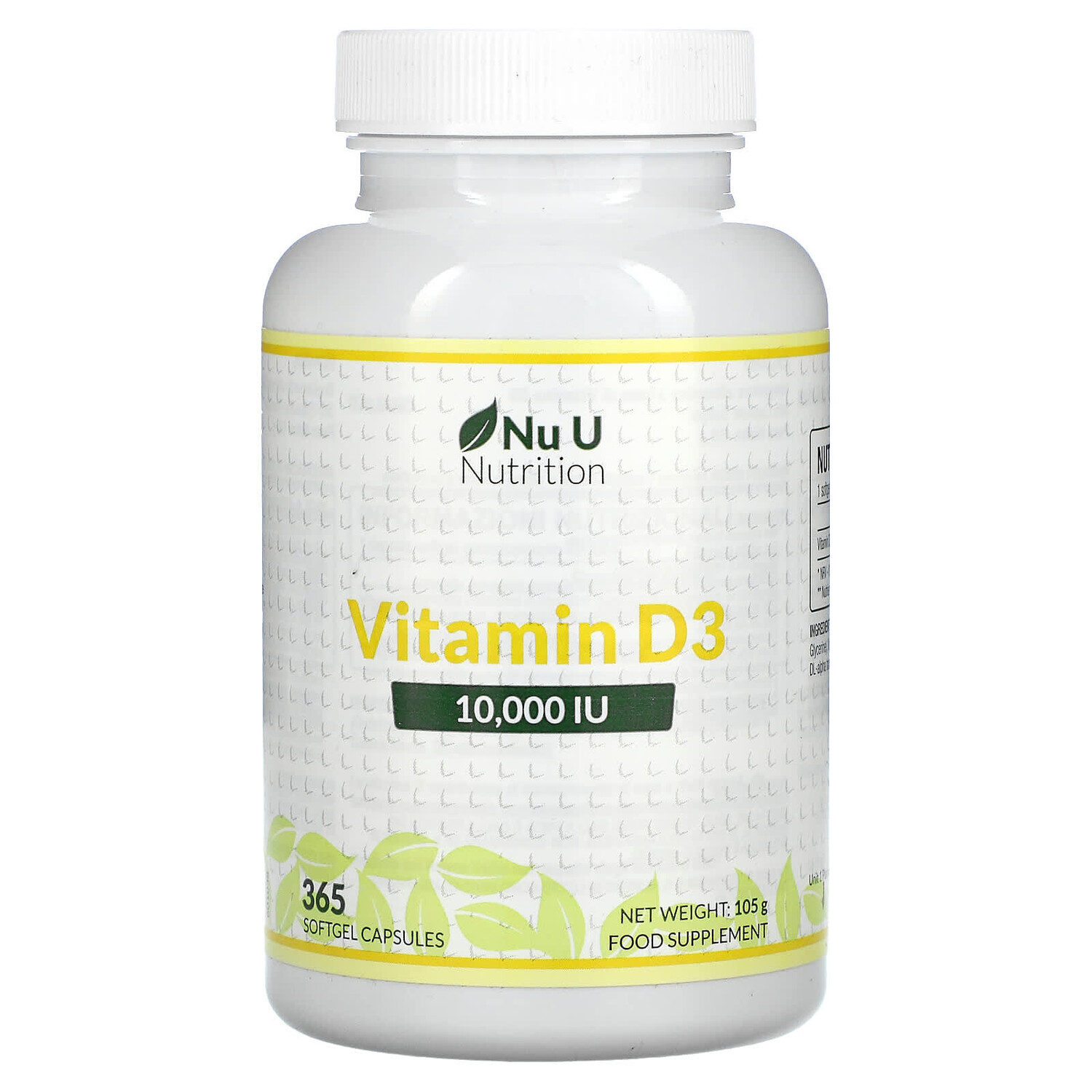 

Витамин D3, 10 000 МЕ, 365 мягких таблеток, Nu U Nutrition