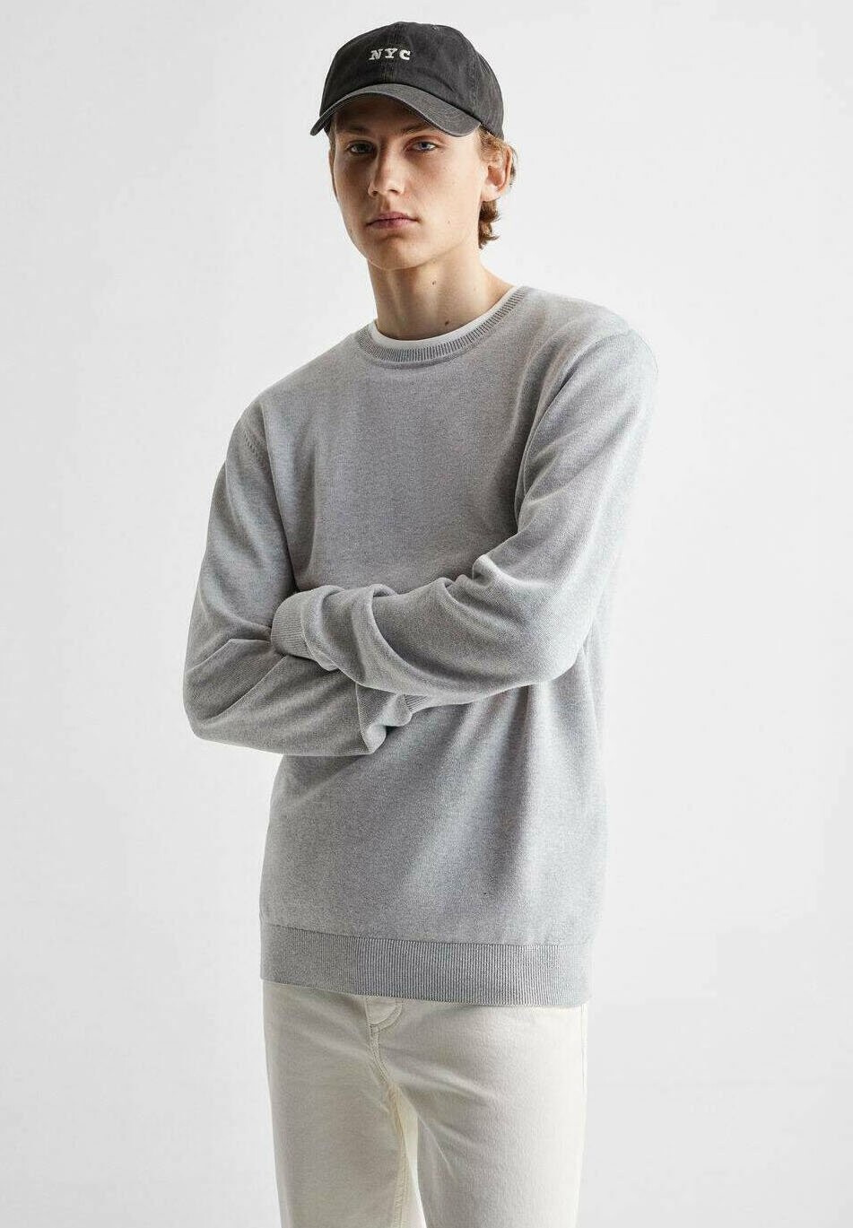 

Джемпер вязаный BASNECK Mango Kids, цвет light heather grey