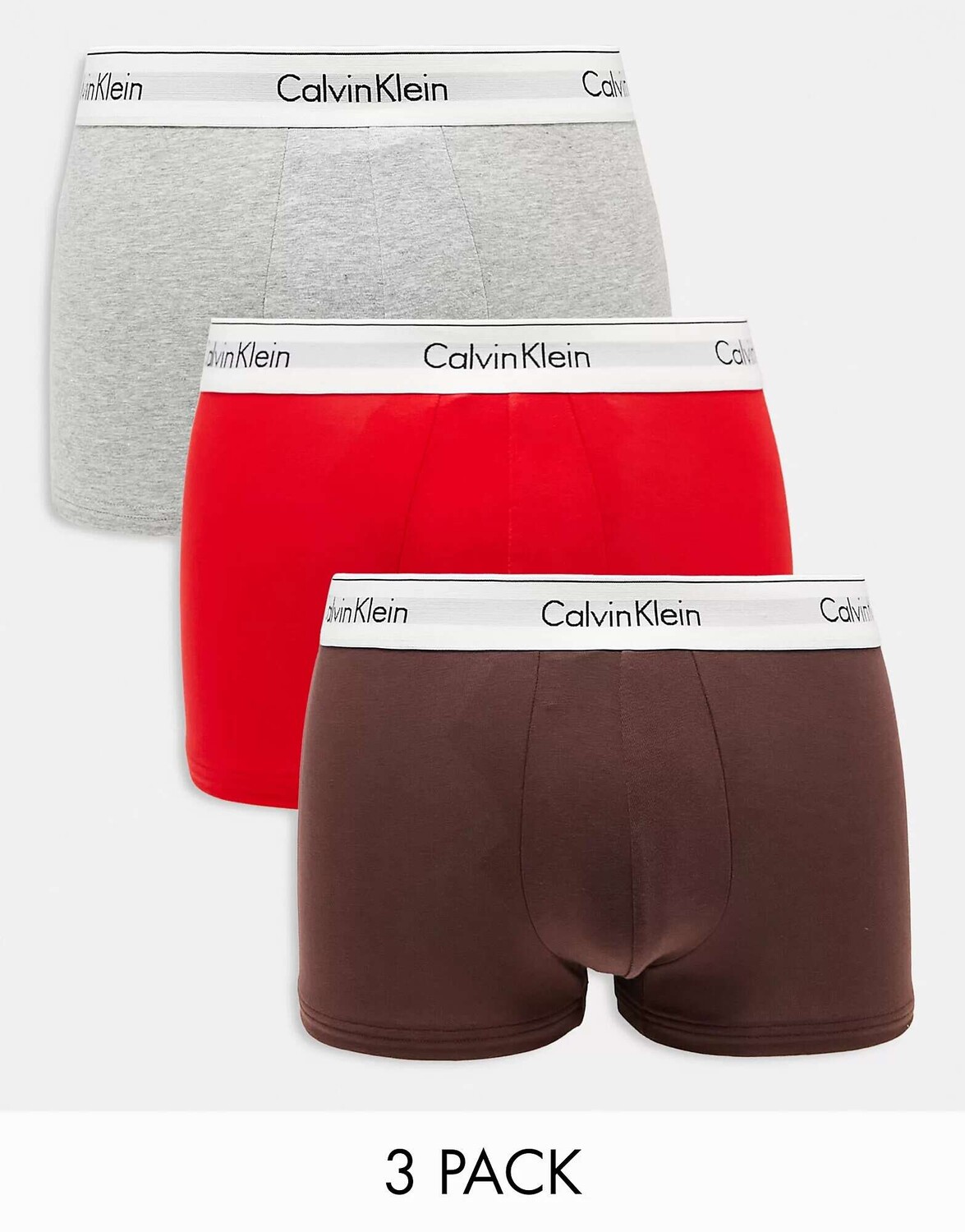 

Три пары плавок Calvin Klein серого, коричневого и красного цветов