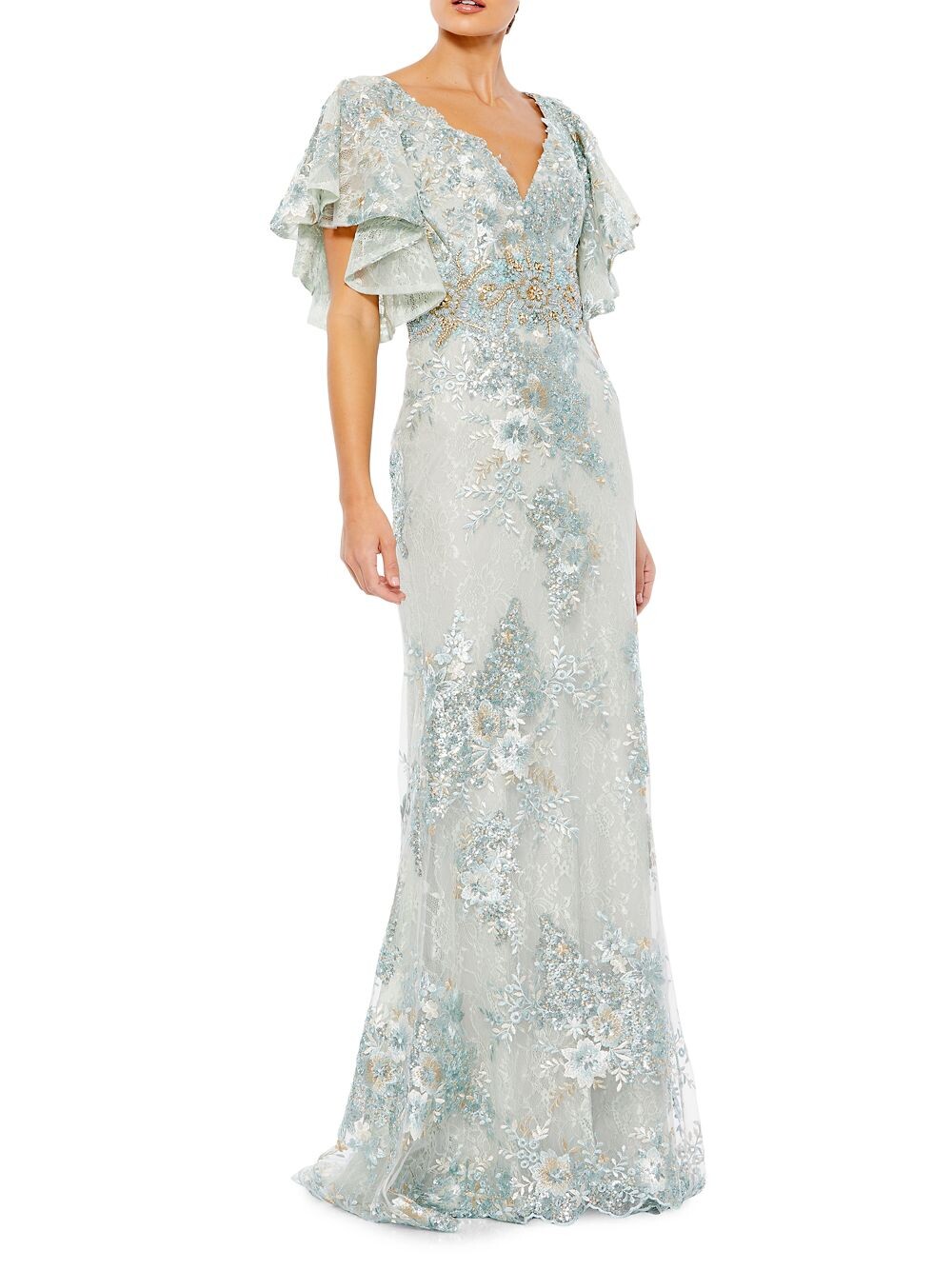 

Металлизированное платье с вышивкой Mac Duggal