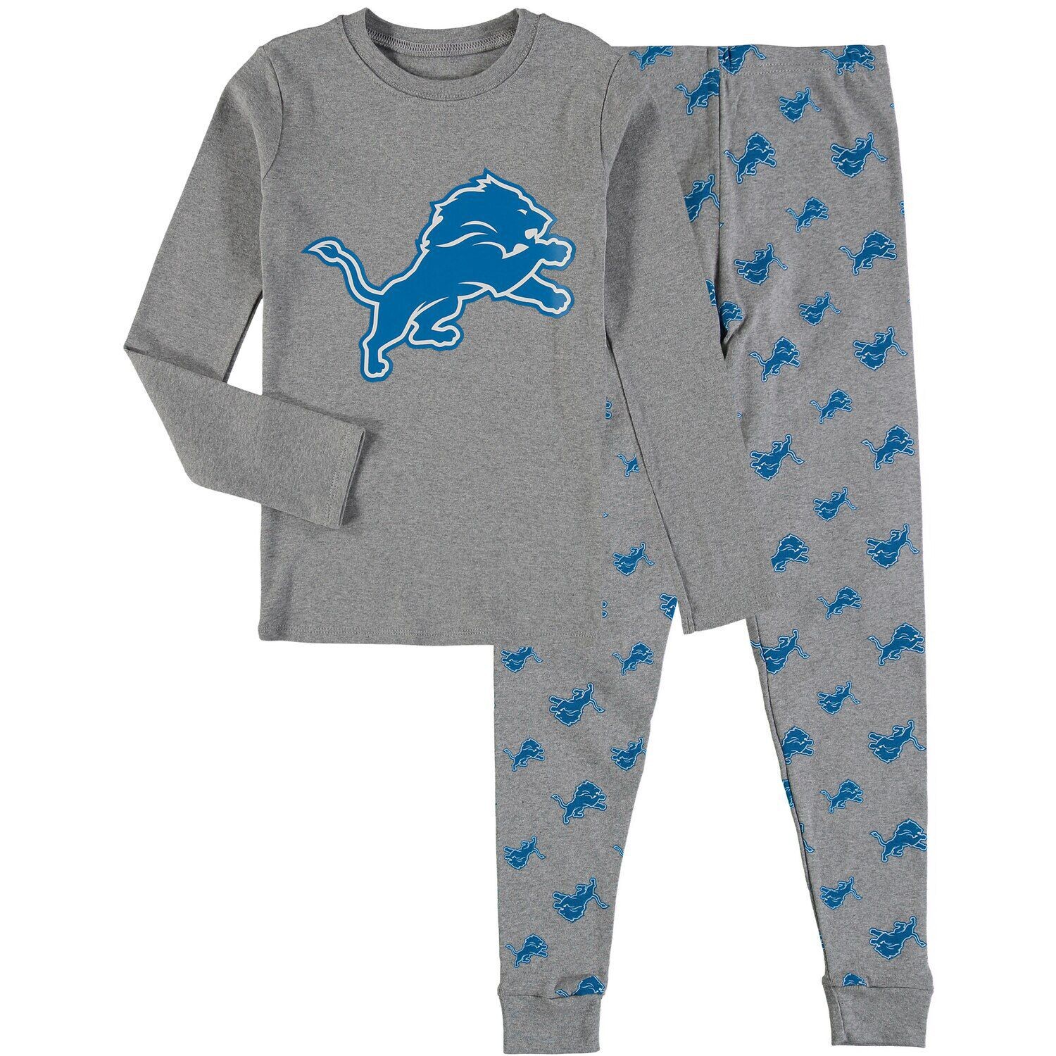 

Молодежный комплект для сна с футболкой и брюками с длинными рукавами Detroit Lions серого цвета Outerstuff