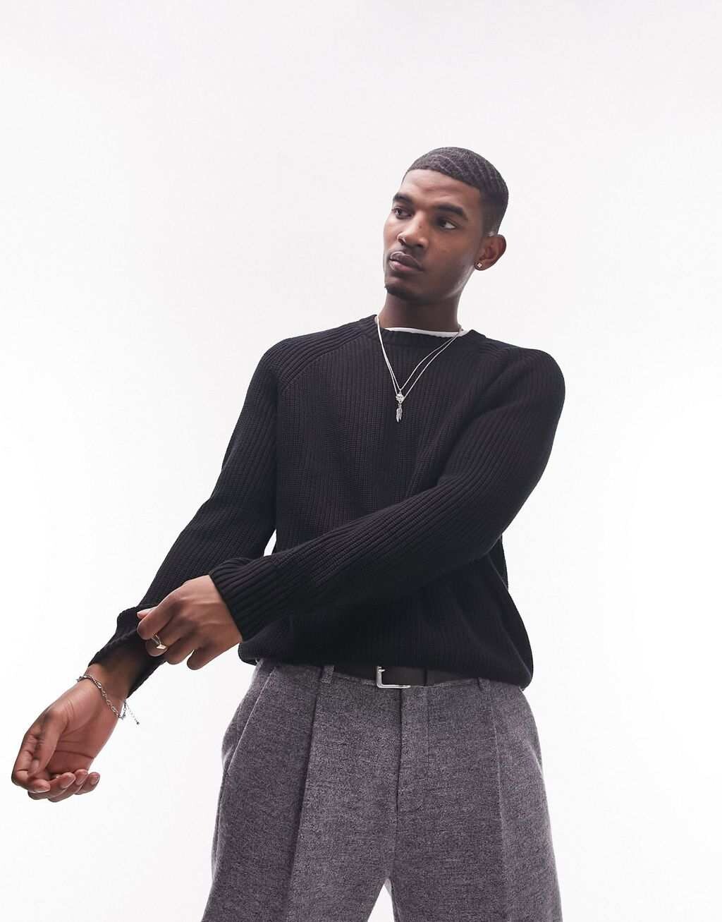 

Черный вязаный джемпер в рыбацком стиле Topman