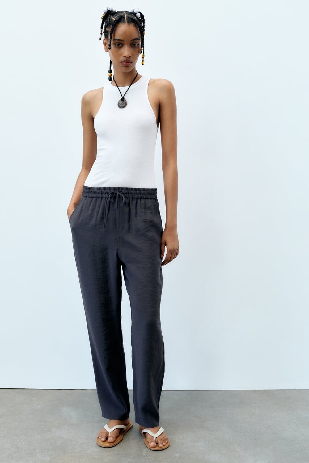 

Струящиеся укороченные брюки ZARA, синий