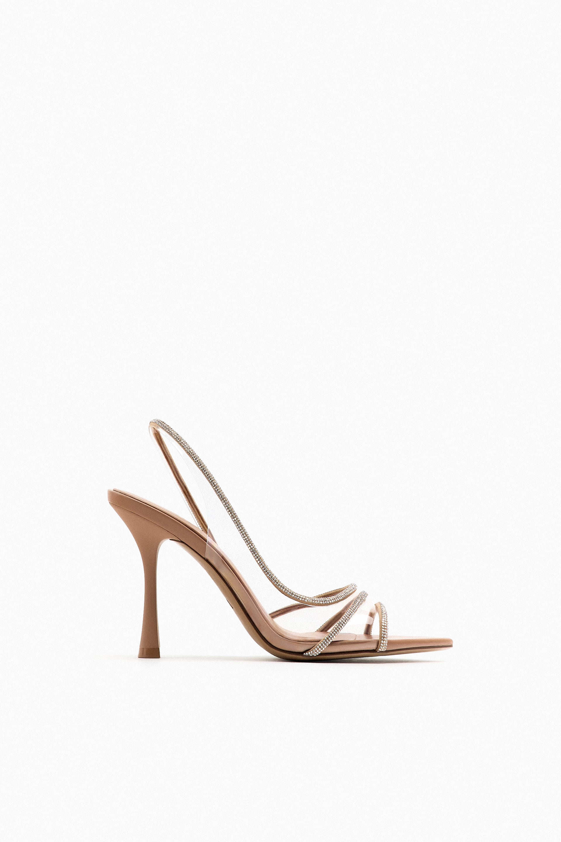 Блестящие виниловые сандалии на высоком каблуке Zara, светло-бежевый