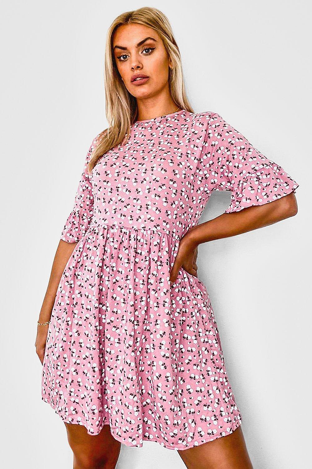Платье Plus Ditsy с цветочным принтом boohoo, розовый