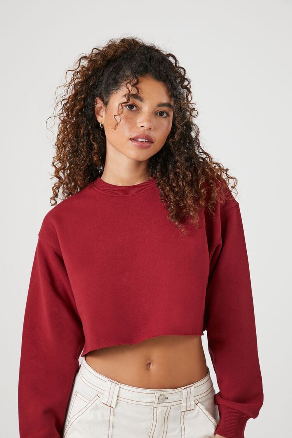 

Укороченный флисовый пуловер Forever 21, бордовый, Красный