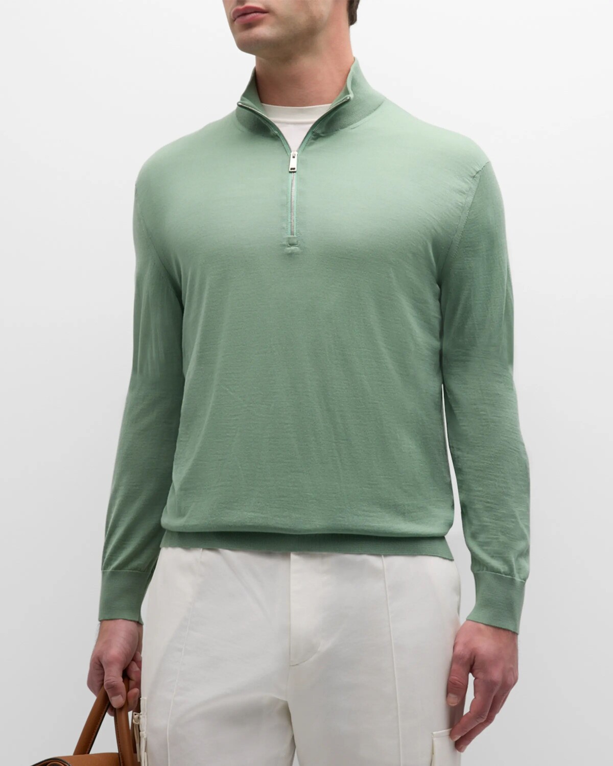 

Мужской шерстяной свитер с молнией на четверть ZEGNA, цвет Light Green Solid