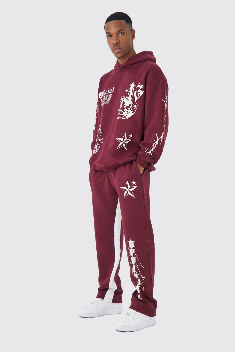 

Спортивный костюм с капюшоном оверсайз-граффити Boohoo, бордовый