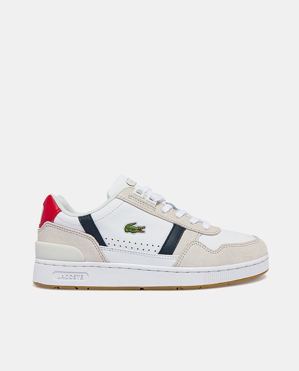 

Трехцветные женские кроссовки T-Clip из кожи и замши Lacoste, белый