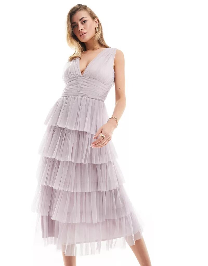 

Сиреневое платье миди с V-образным вырезом Beauut Bridesmaid