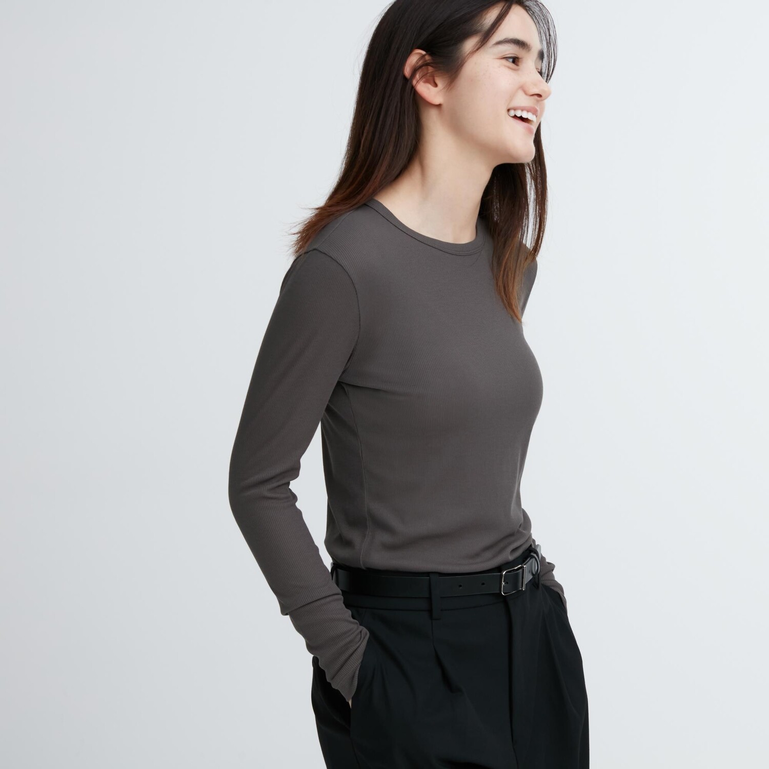 

Т-образный вырез из прозрачного джерси (длинный рукав) Uniqlo, серый