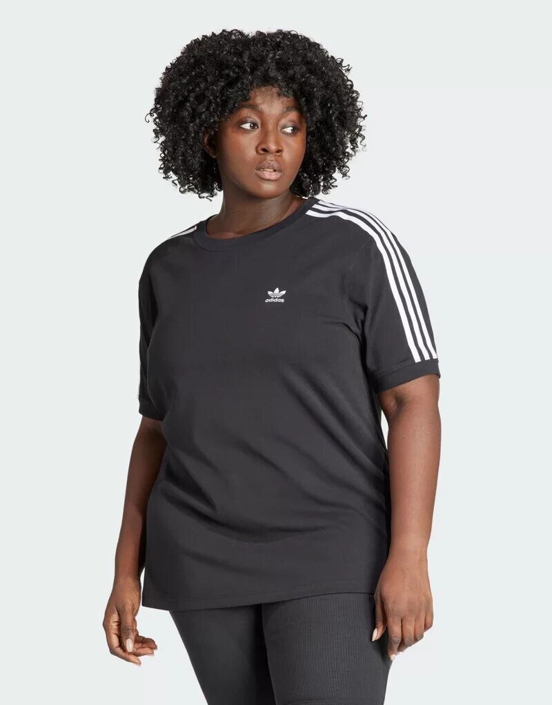 

Черная футболка узкого кроя adidas Plus с тремя полосками adidas Originals