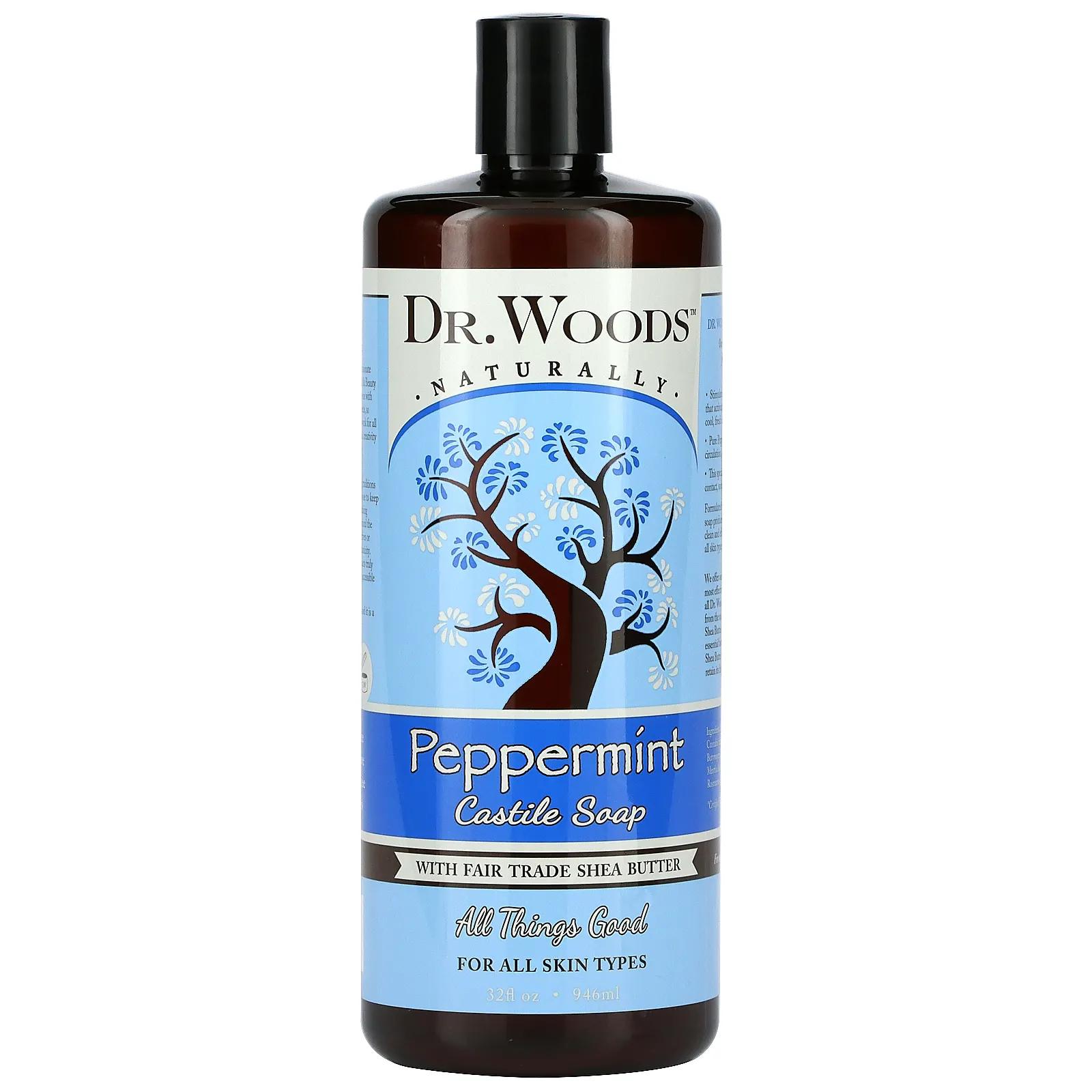 Dr. Woods Видение ши очищающее кастильское мыло с перечной мятой 32 жидких унций (946 мл) dr woods сырое чёрное мыло справедливая торговля 32 ж унций 946 мл