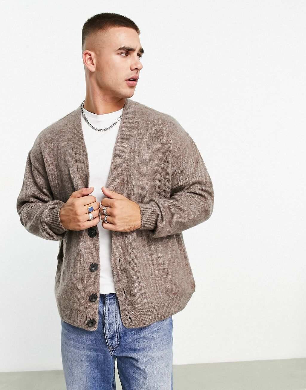 

Бежевый пушистый вязаный кардиган ASOS DESIGN