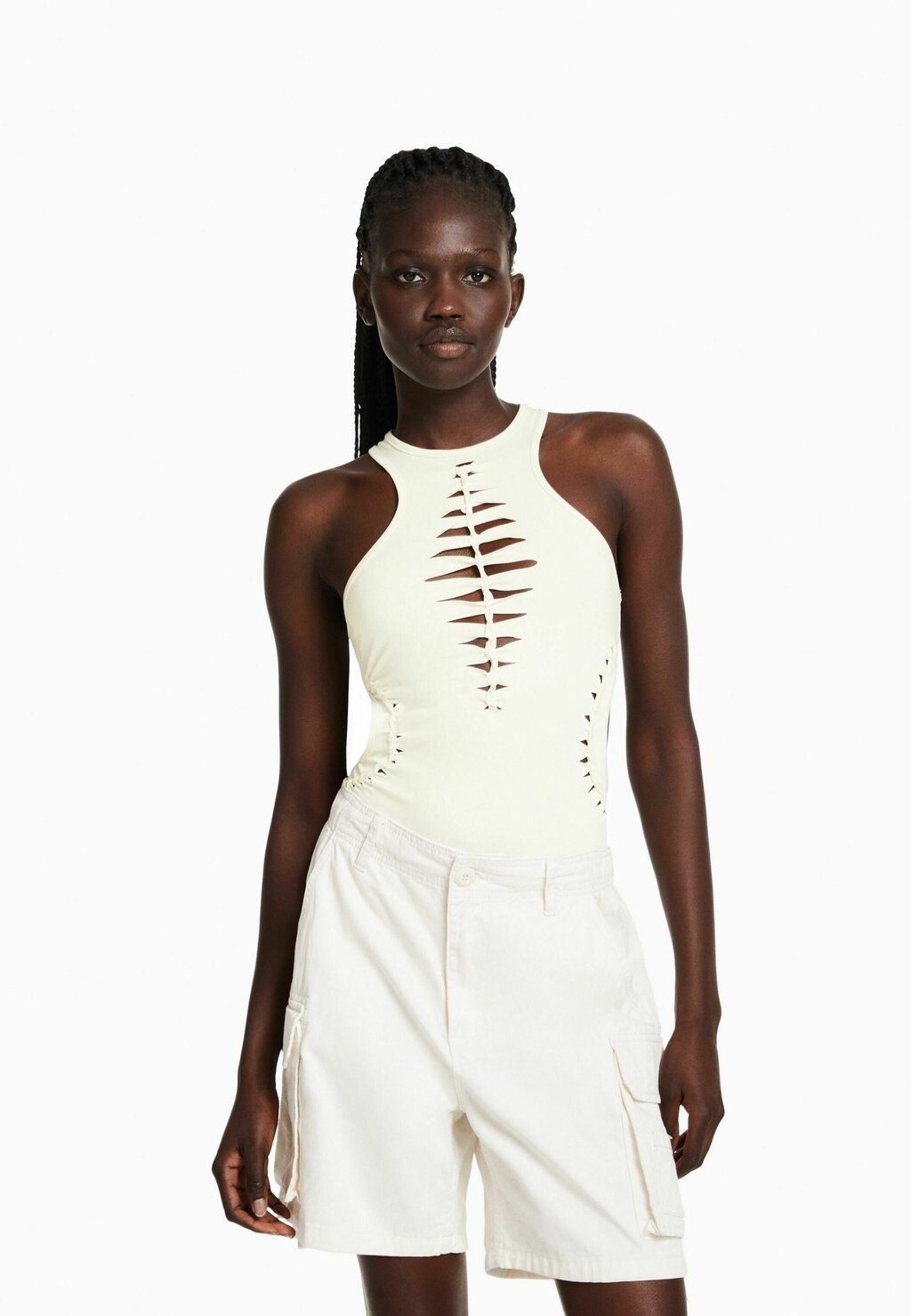 

Топ Sleeveless Laser-Cut Bershka, бежевый