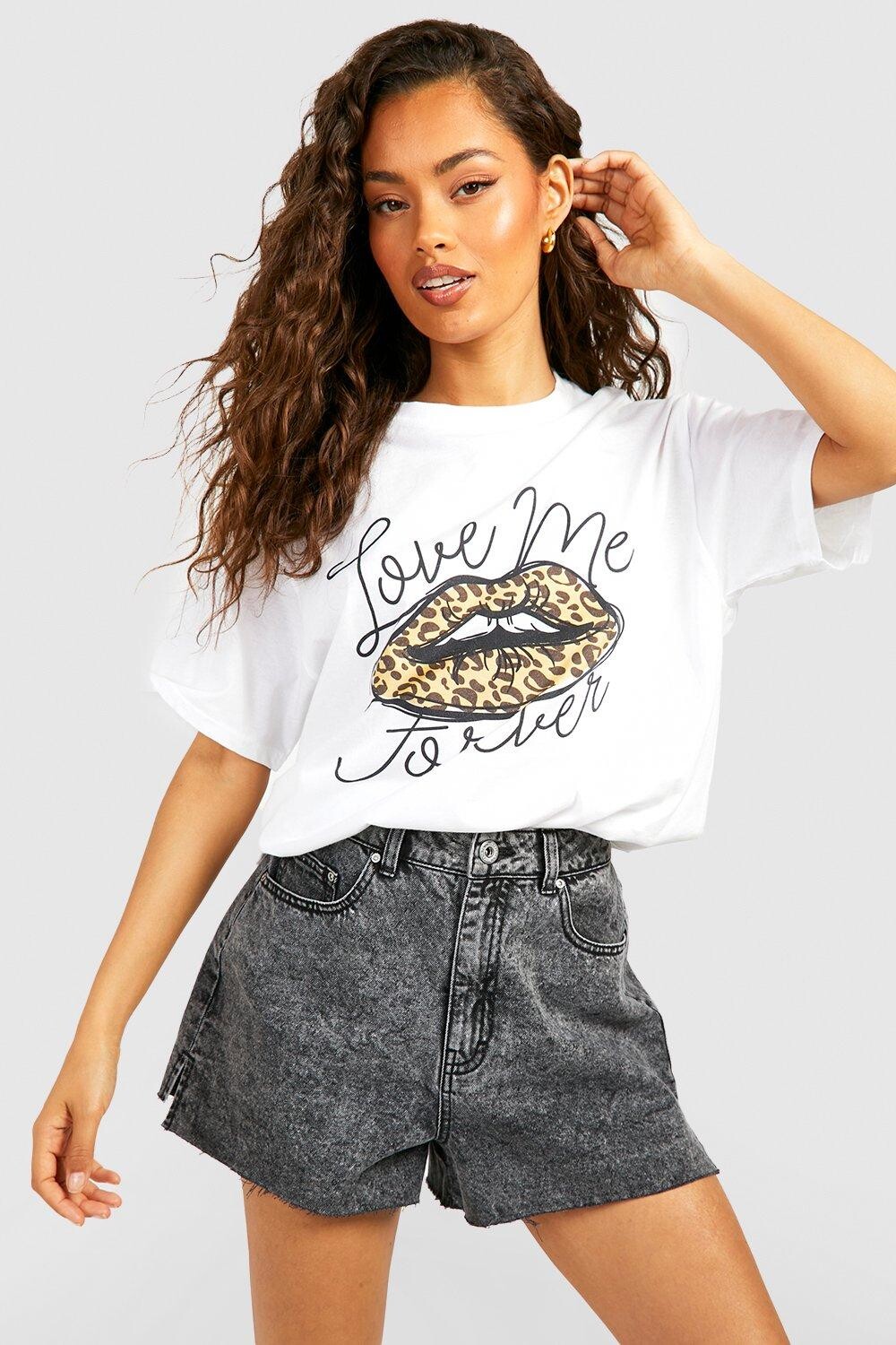 

Футболка оверсайз с леопардовым принтом губы Boohoo, белый