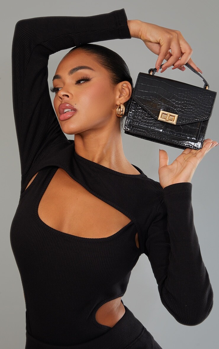 

PrettyLittleThing Черная сумка через плечо под крокодила