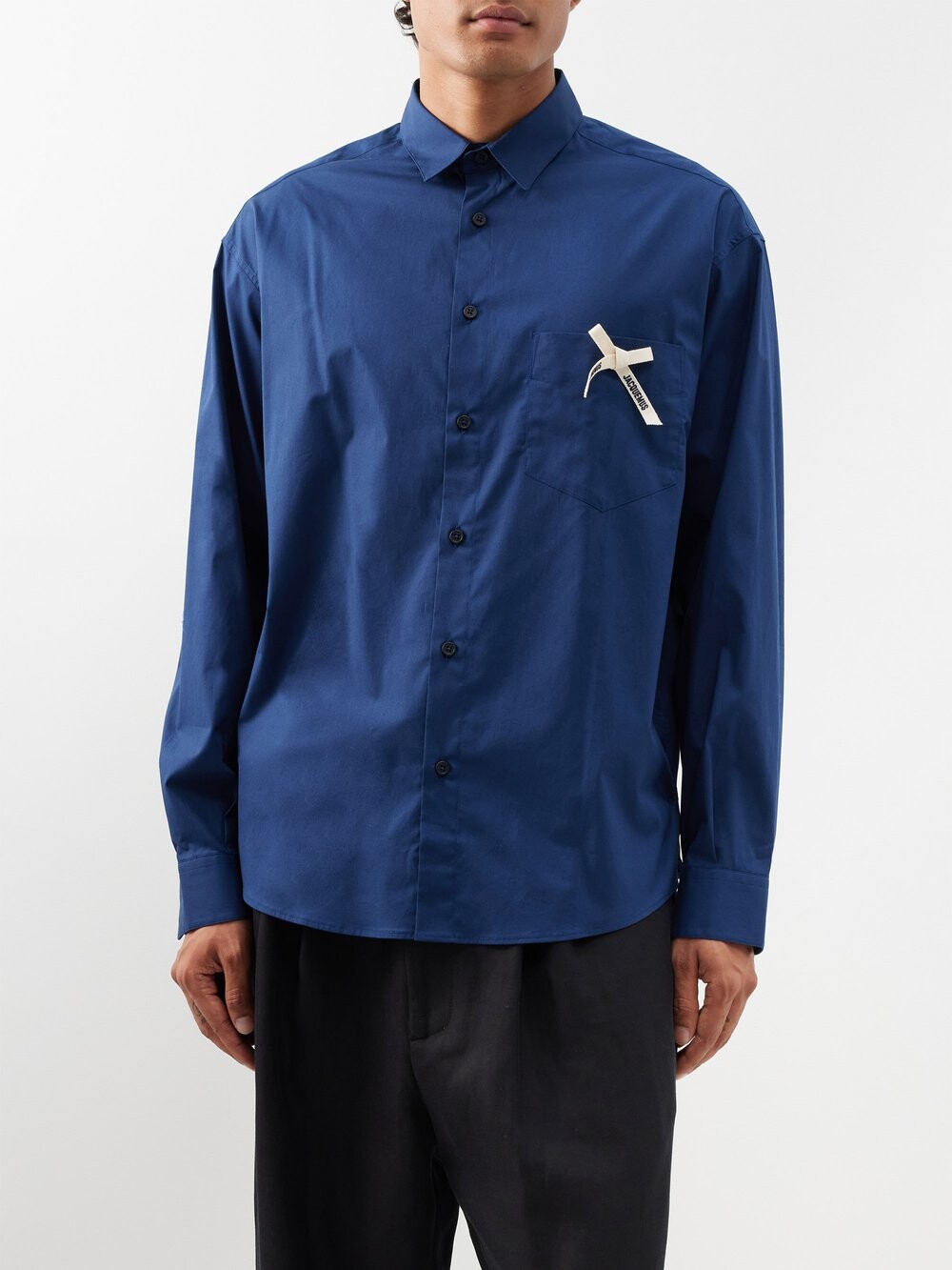 

Рубашка simon из смесового хлопка с длинными рукавами Jacquemus, синий