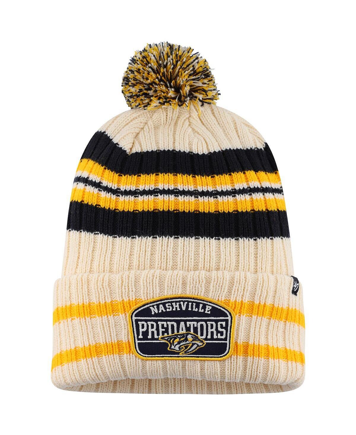 

Мужская кремовая вязаная шапка с манжетами и помпоном Nashville Predators Hone Patch '47 Brand