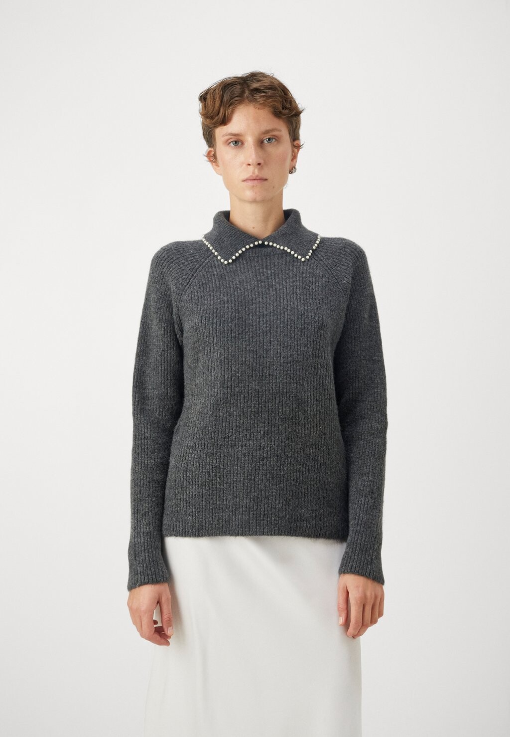

Свитшот ONLY ONLCUTE COLLAR, цвет dark grey melange/white