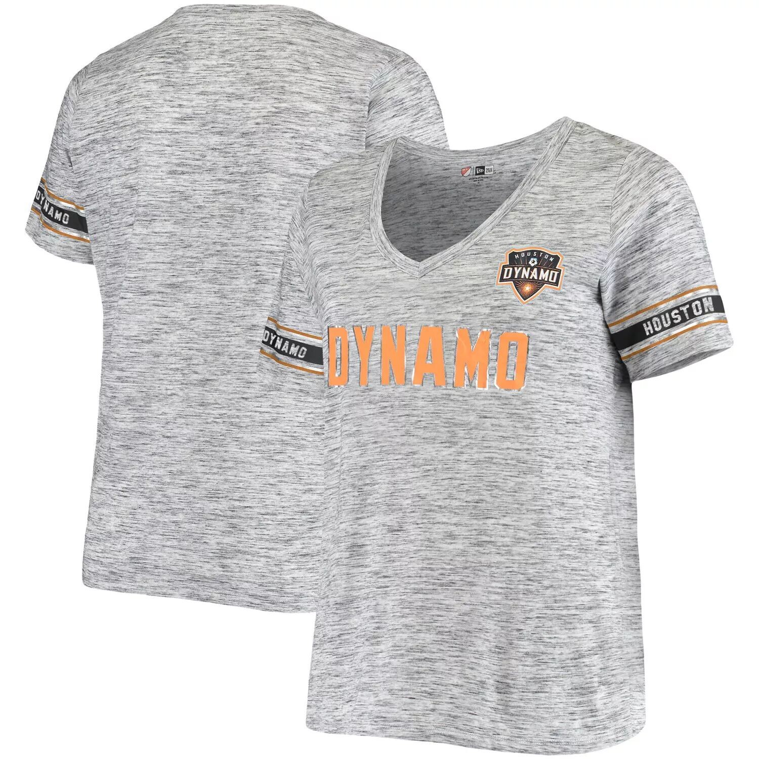 

Женская футболка 5th & Ocean by New Era Heather Black Houston Dynamo FC большого размера с V-образным вырезом и принтом Space Dye New Era