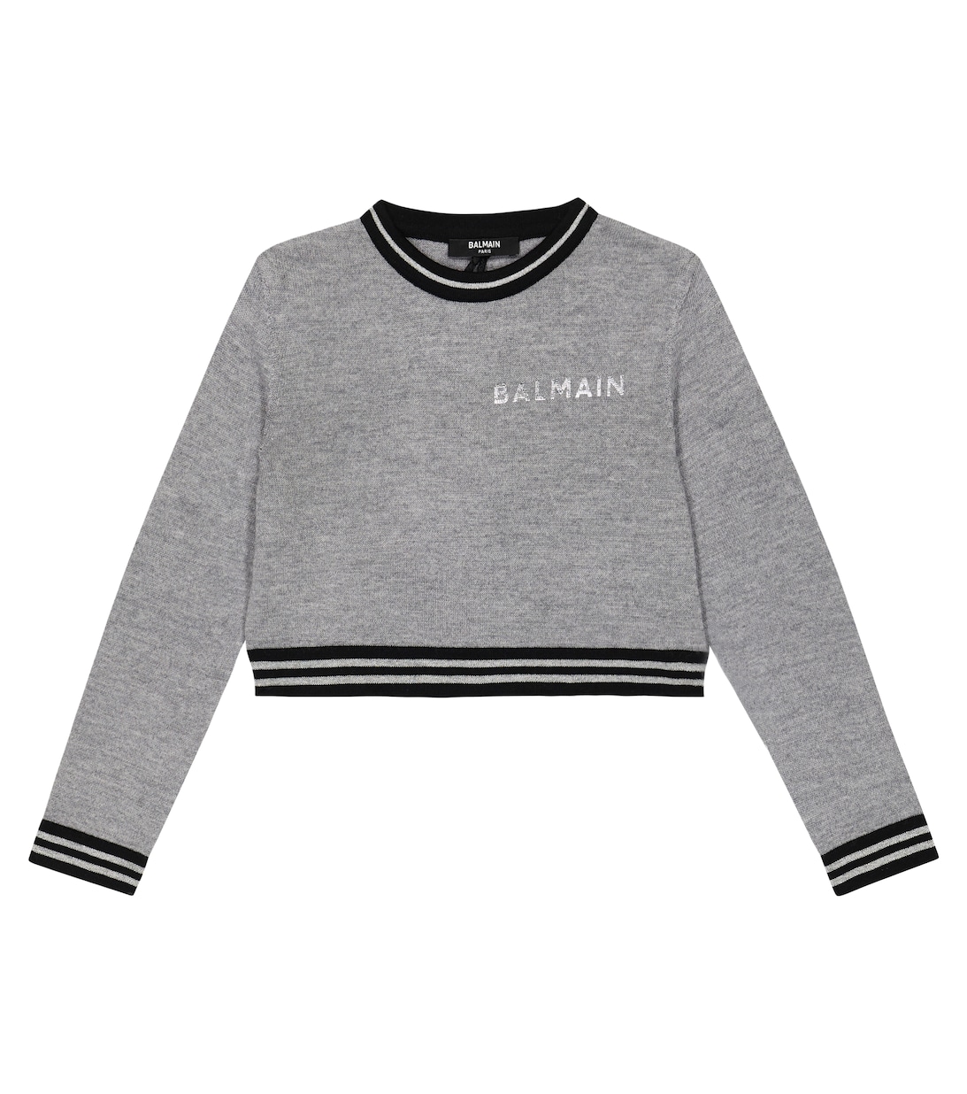 Вязаный шерстяной свитер с логотипом Balmain, серый