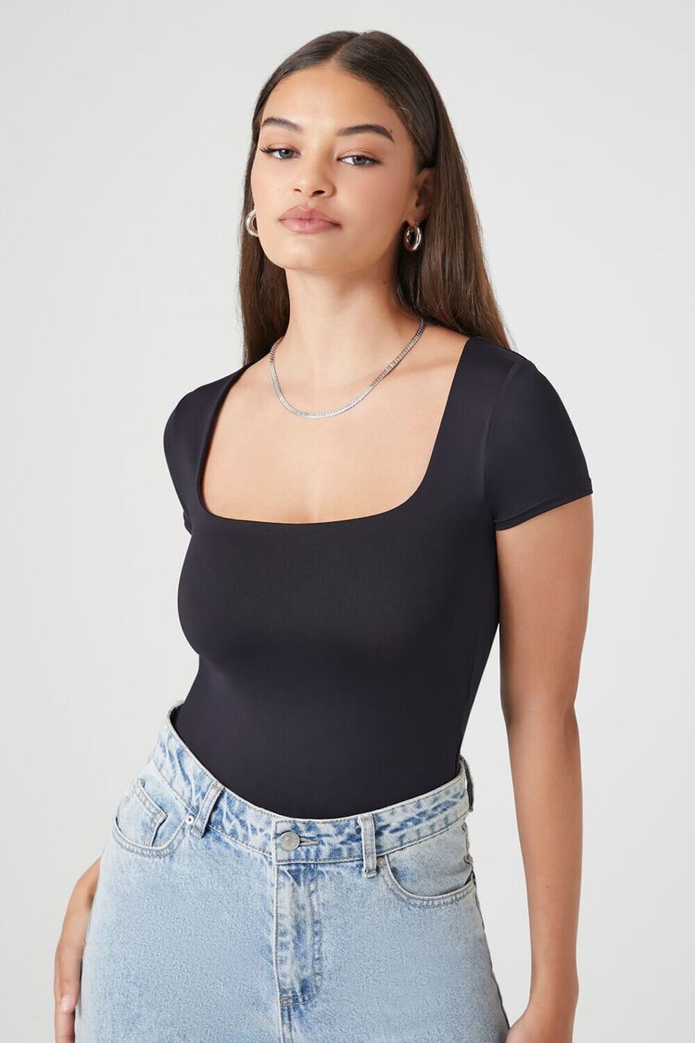 

Боди Contour с короткими рукавами Forever 21, черный