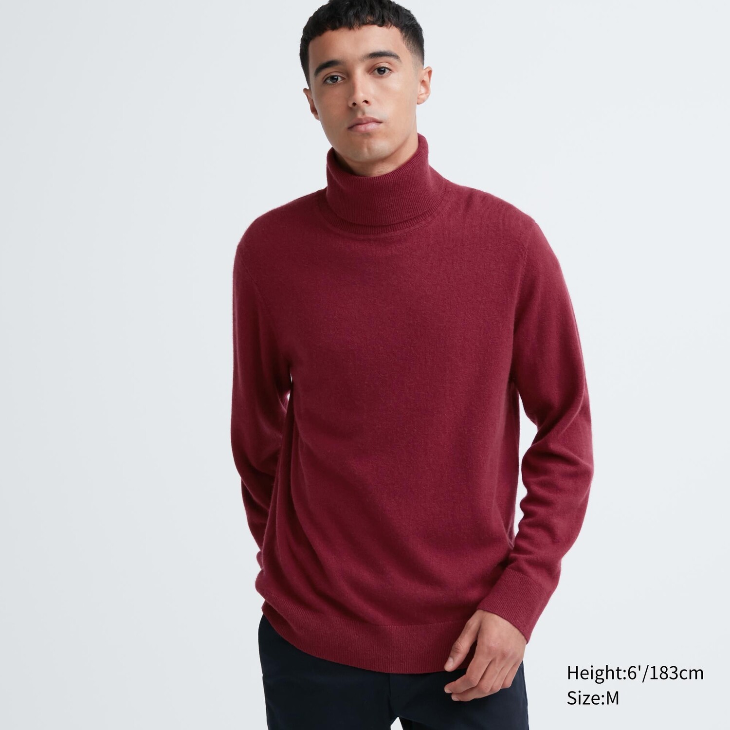 

Свитер Uniqlo мужской из кашемира с высоким воротом, бордовый, Красный