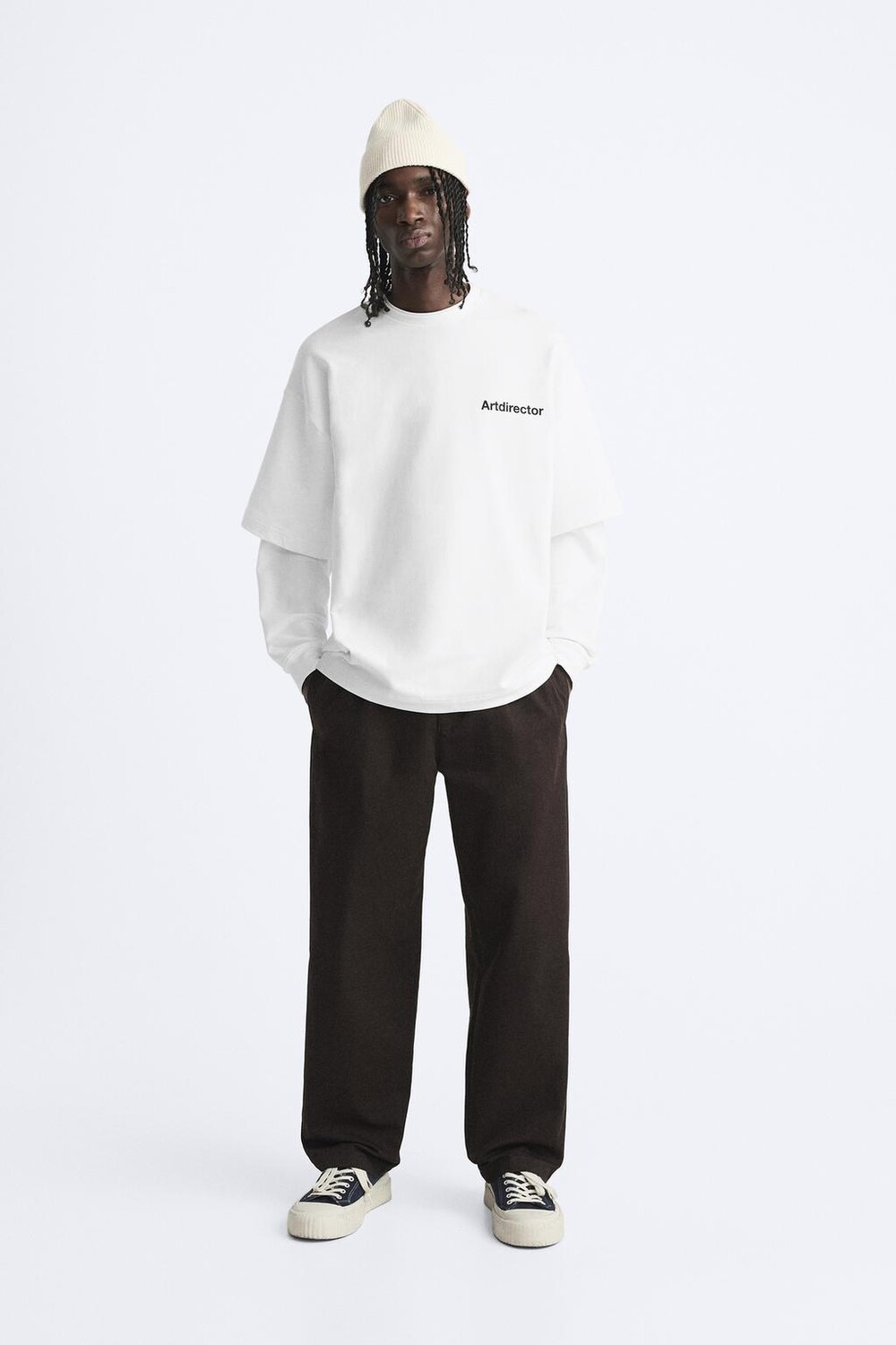 

Футболка с двумя рукавами принтом ZARA, белый