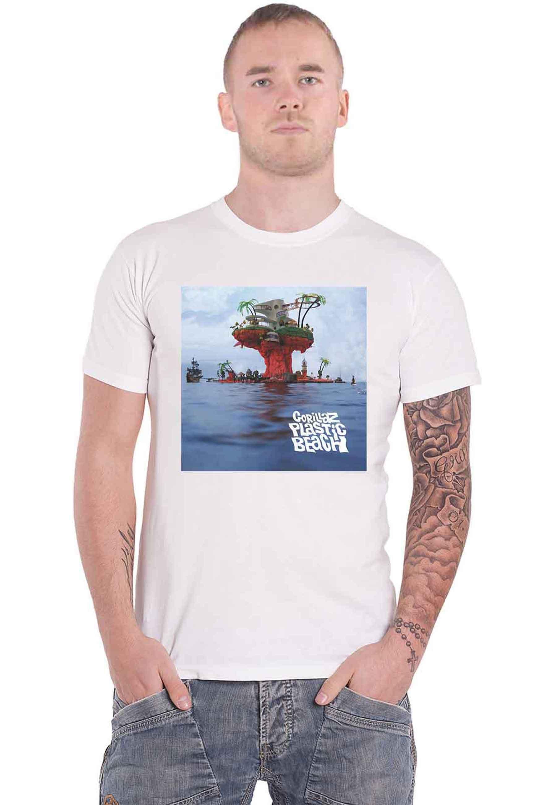 gorillaz plastic beach lp Пластиковая пляжная футболка Gorillaz, белый