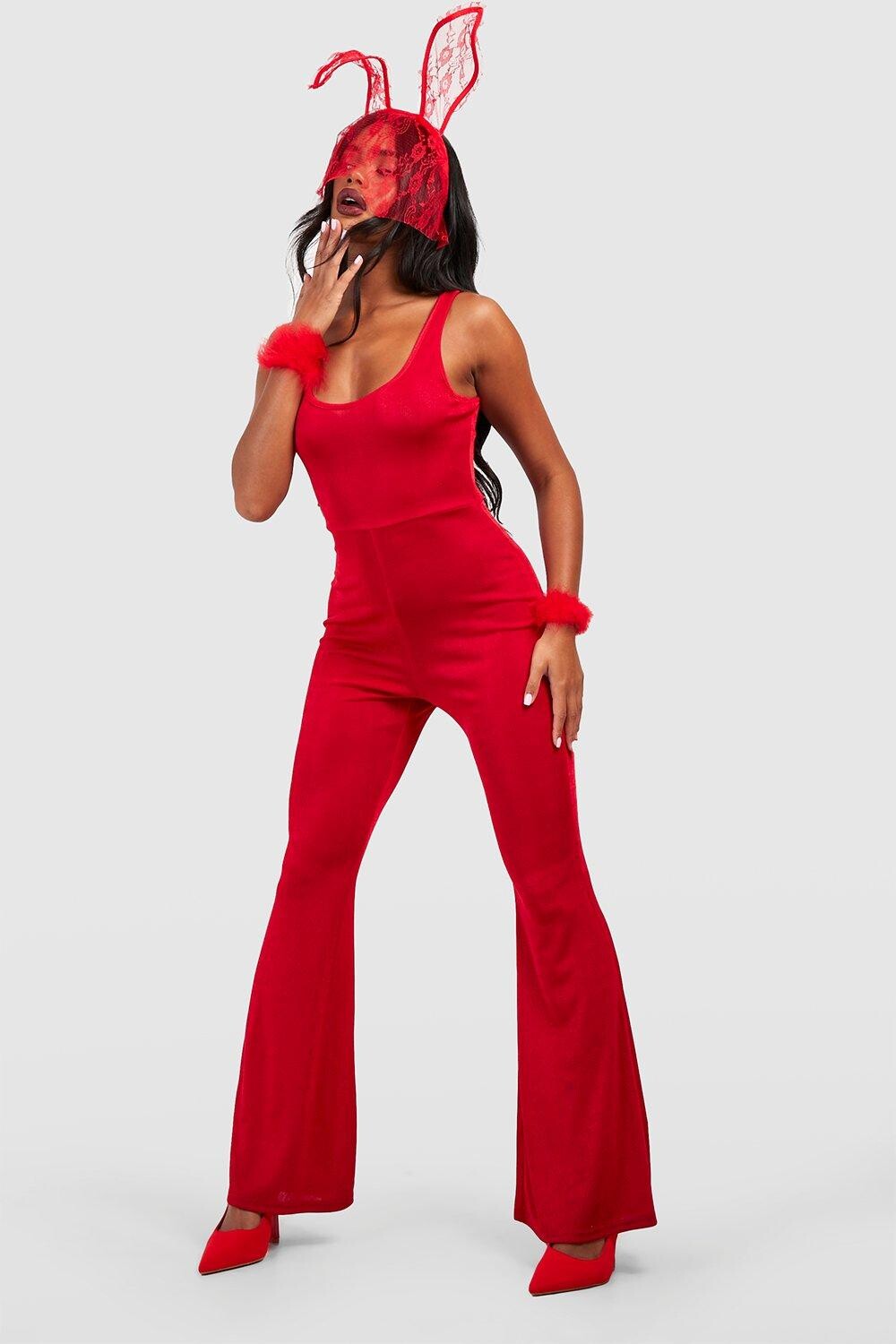 

Узкий комбинезон с овчным вырезом Boohoo, красный
