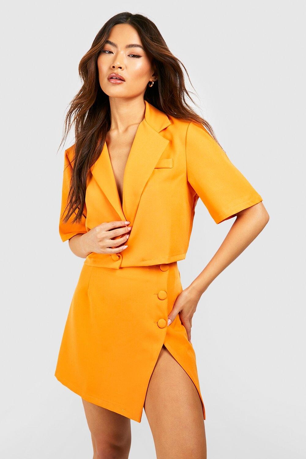 

Мини-юбка на пуговицах с разрезами спереди Boohoo, оранжевый
