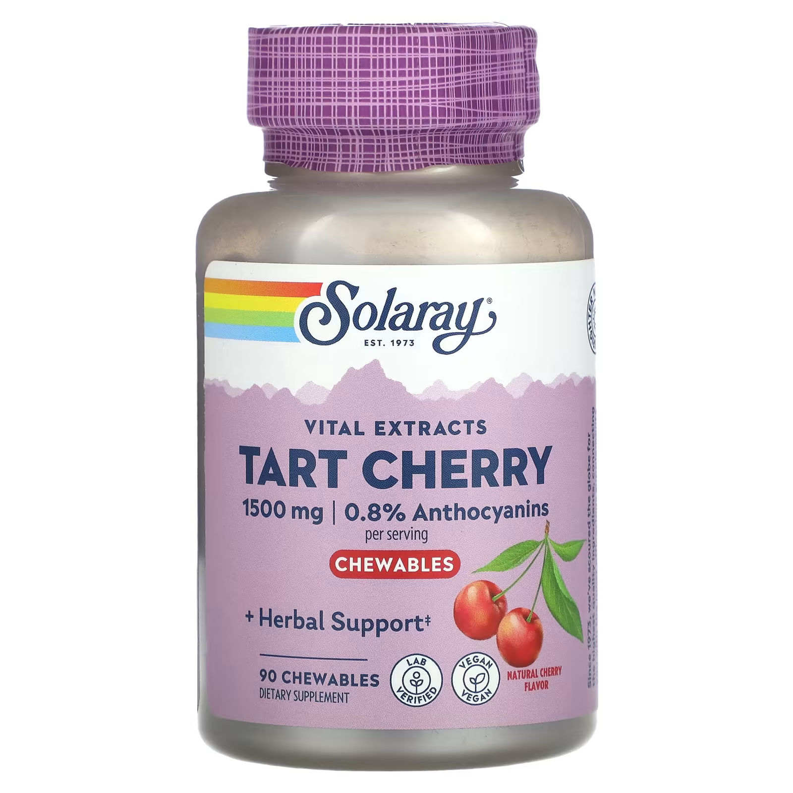 Пищевая добавка Solaray Vital Extracts Tart Cherry, натуральная вишня, 90 жевательных таблеток nature s way tart cherry ultra gummies вишня 400 мг 75 жевательных таблеток