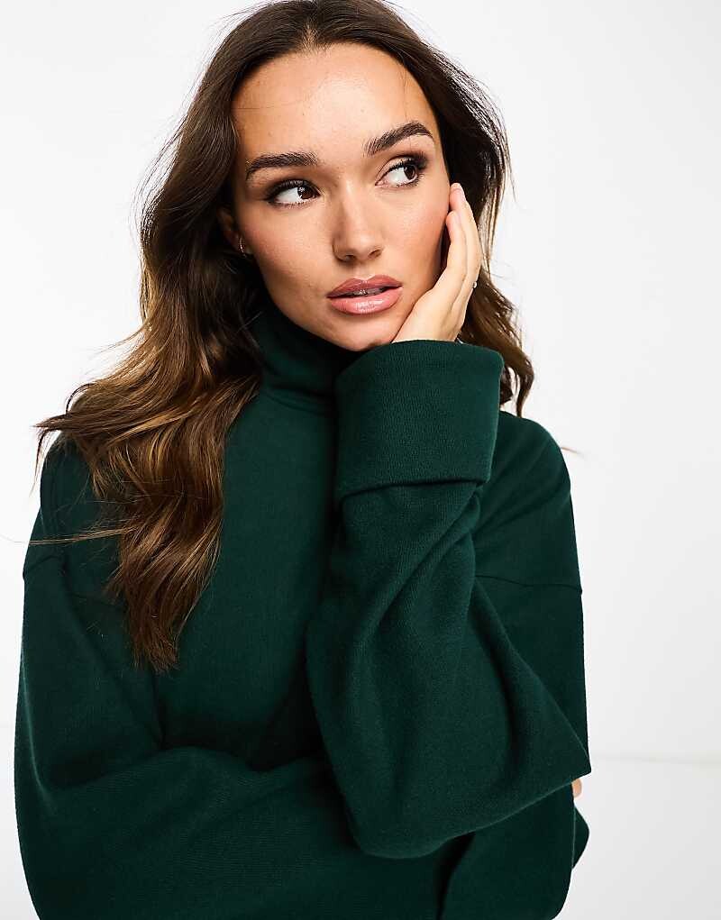 

ASOS DESIGN – Темно-зеленый очень мягкий свитер с высоким воротником и декоративными манжетами, часть комплекта