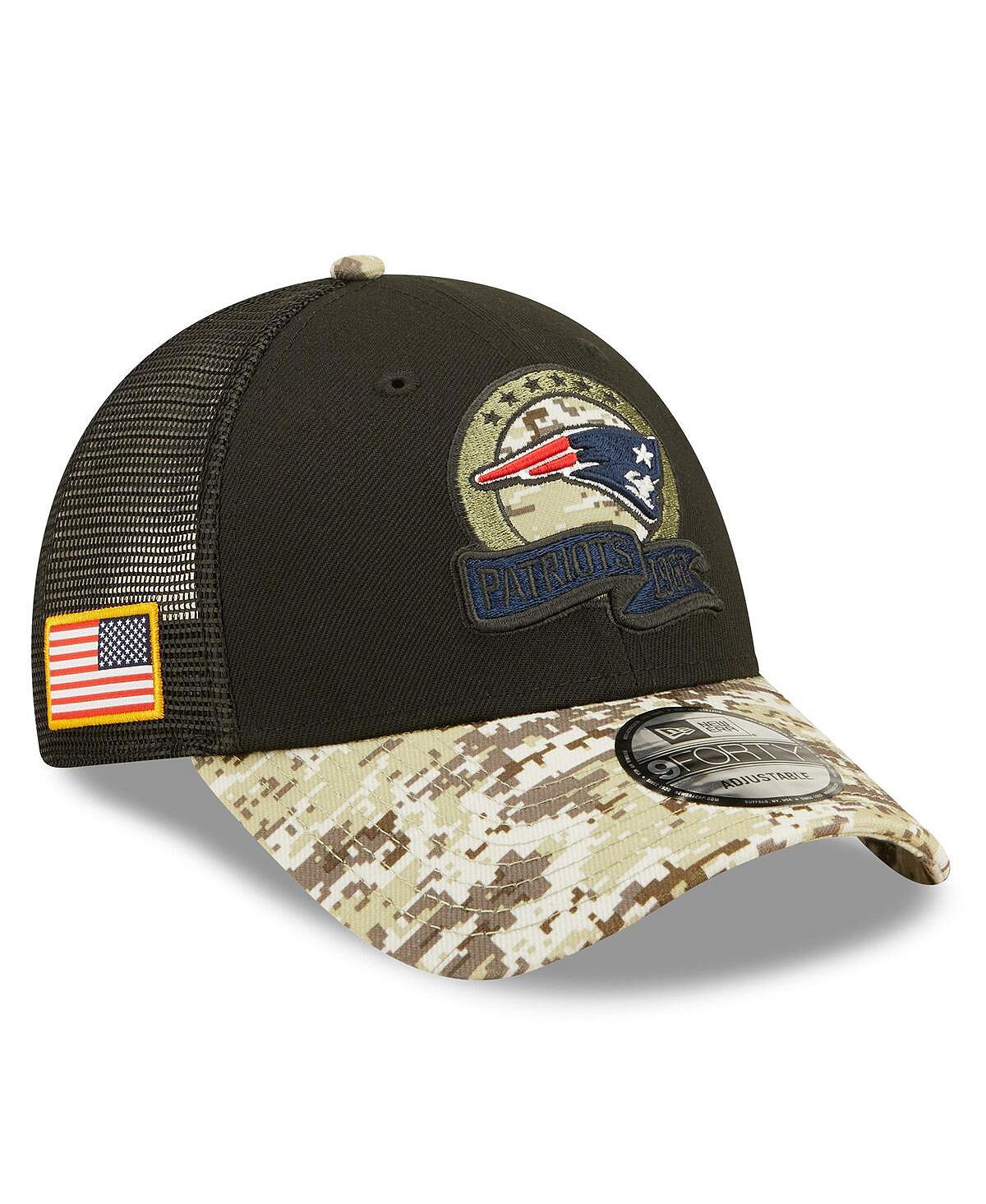 

Мужская черная камуфляжная кепка New England Patriots 2022 Salute To Service 9FORTY Snapback Trucker Hat New Era