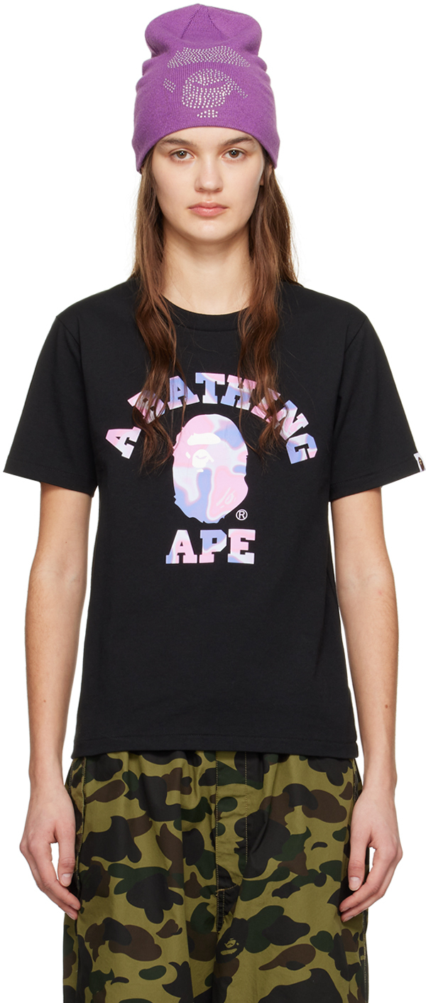 

Черная футболка колледжа с жидким камуфляжем Bape