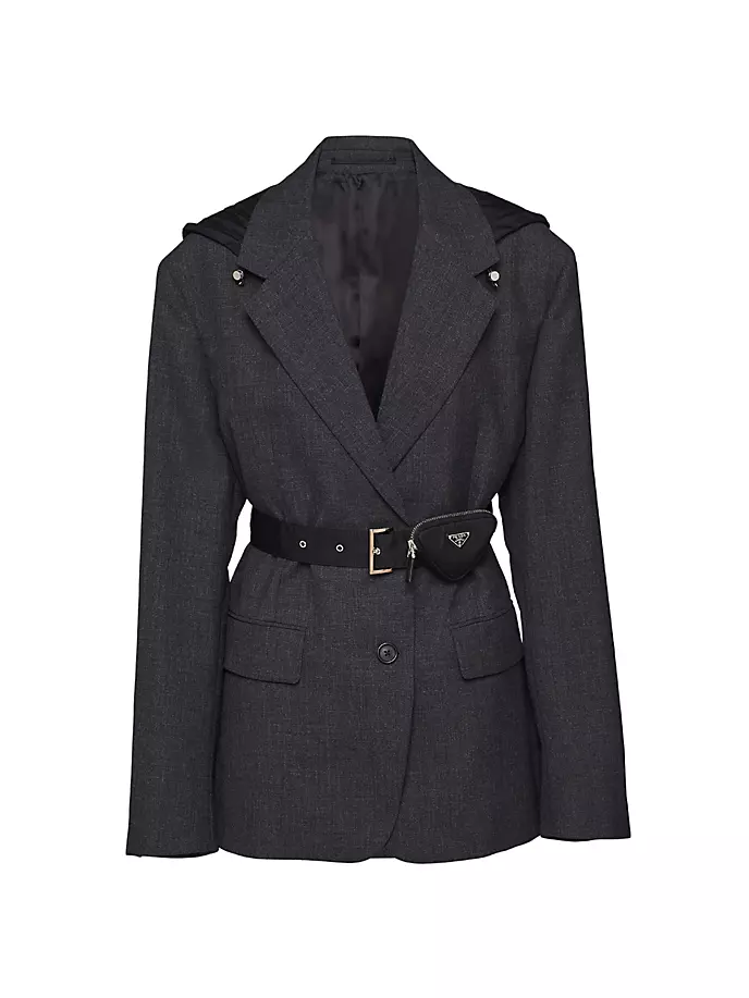 

Однобортный пиджак из шерсти и нейлона Prada, серый