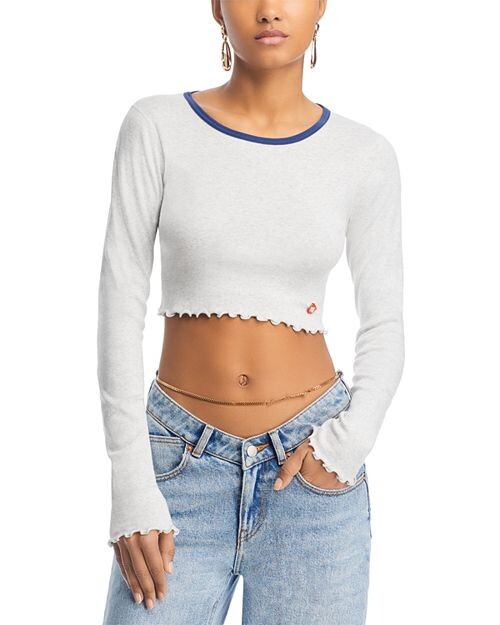 

alexadnerwang.t Укороченная футболка с длинными рукавами и отделкой салата alexanderwang.t, цвет Gray