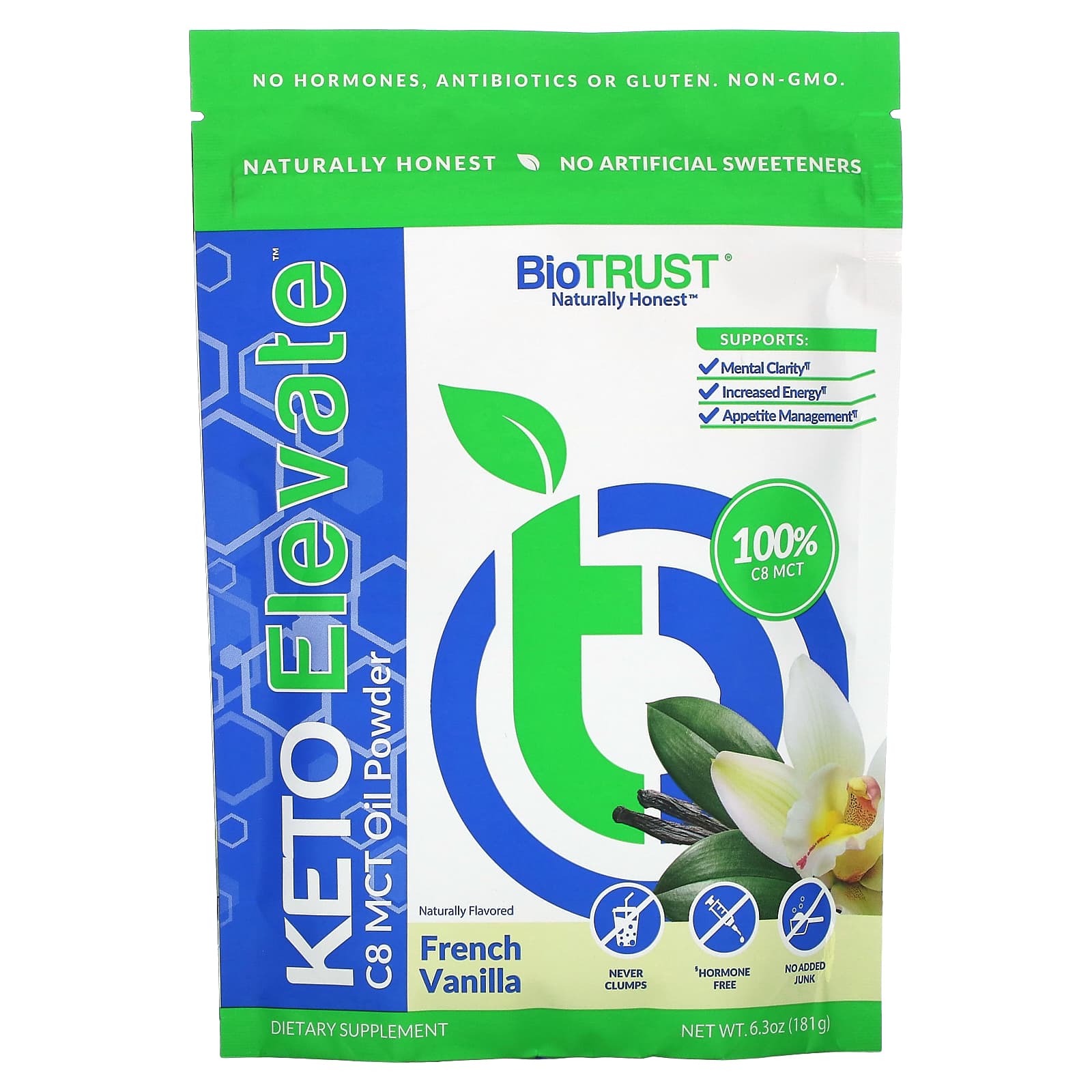 

Keto Elevate, масляная пудра с C8 MCT, французская ваниль, 181 г (6,3 унции), BioTRUST