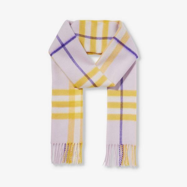 цена Кашемировый шарф Giant Check с бахромой Burberry, цвет haze