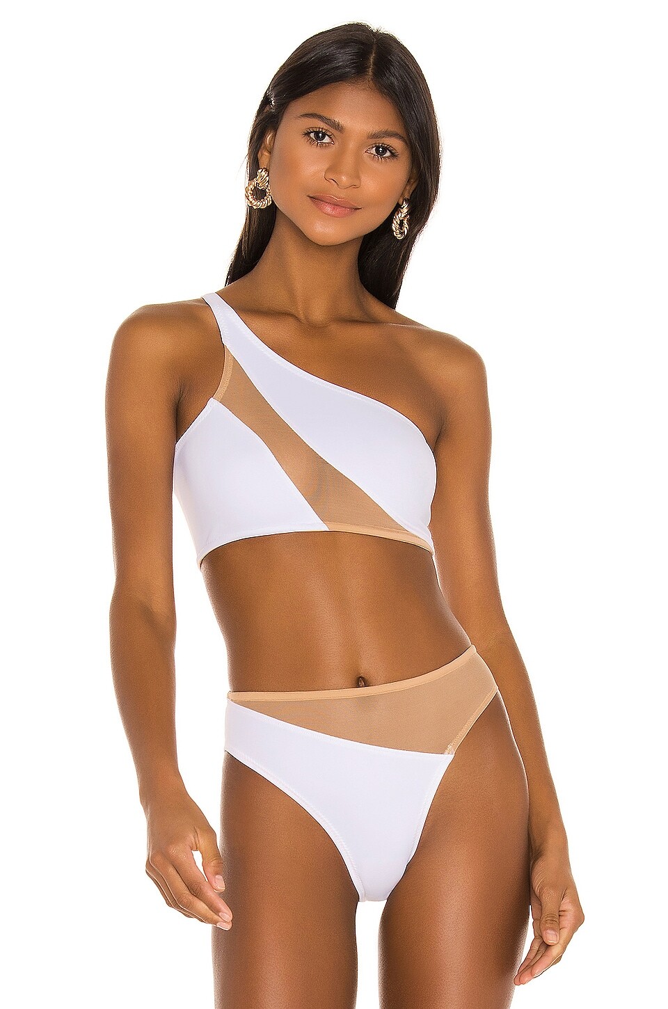 

Топ бикини Norma Kamali Snake Mesh, цвет White & Nude Mesh