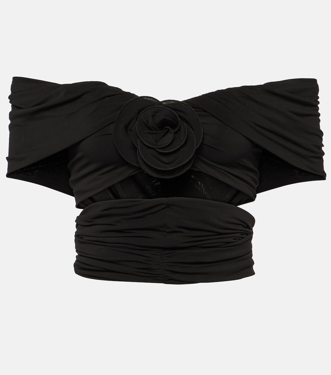 Укороченный топ с открытыми плечами и цветочным принтом Magda Butrym, черный
